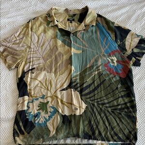 Express Tropical Print Short-Sleeve Button Shirt